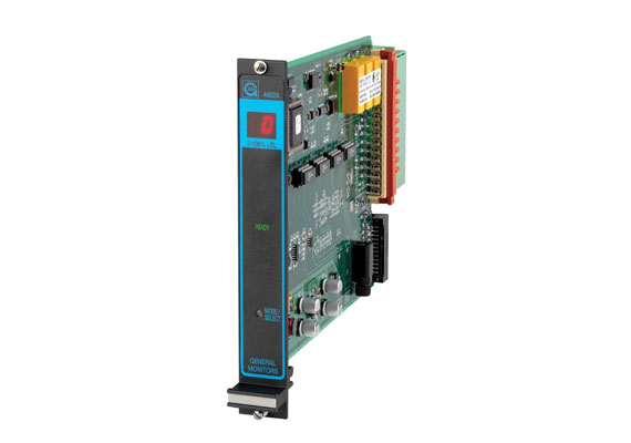 The 4802A is a single channel Combustible Gas Control Module that has been designed for use with General Monitors catalytic bead sensors. It is designed to monitor combustible gases and vapors within the lower explosive limit (LEL) and provide status indication and alarm outputs. Microprocessor-based electronics allow all options to be user selectable through the front panel interface. A digital display indicates gas concentration, fault codes, calibration cues and setup options.